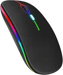 Mouse Sem Fio Recarregável, 2.4GHz e Bluetooth, LED RGB Colorido, Silencioso, Design Slim Ergonômico, Compatível com Notebook e PC