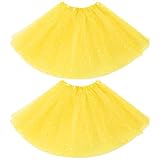 Haysandy 2 Pack Women Tutu Skirt Adult Elastic Layered Tulle Tutu with Sequin Stars 80s Halloween Dance Party Costume(Yellow)