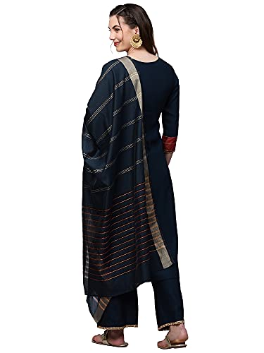Image of INDO ERA Women's Cotton Blend; Organza & Rayon Kurta Palazzo With Dupatta Set