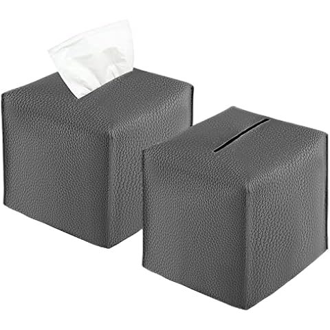 MOVNO 2 Pack Tissue Box Cover,Tissue Box Holder,Modern PU Leather Facial Square Tissue Box Holder for Tabletop Night Stands Bathroom Car Office Cover