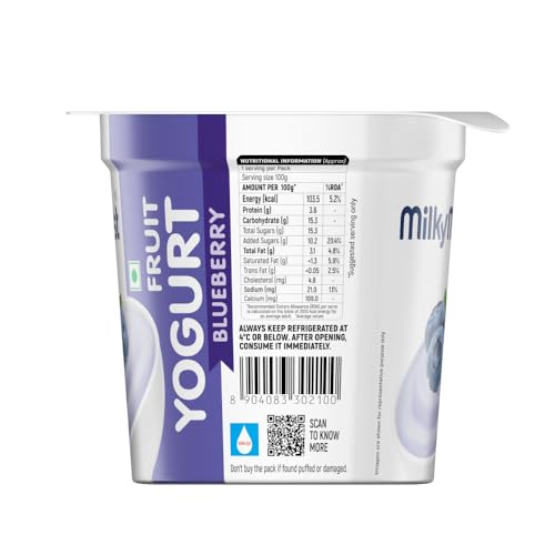 Image of Milky Mist Blueberry Yoghurt | Made with Real Fruits | Zero Preservatives | Healthy & Delicious | Smooth Texture | 100 g