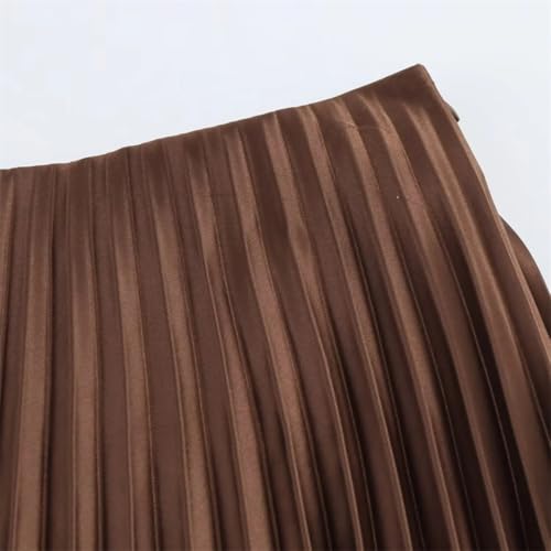 ERFMFKL Women Solid Side Zip Pleated High Waist A-Line Long Skirts Summer Casual Office Skirt3