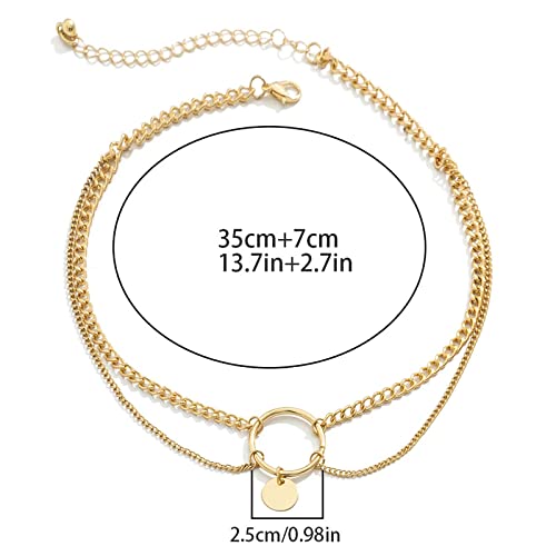 TseenYi Offener Kreis Anhänger Choker Halskette - Geschichtet Scheiben Punk Großer Kreis Gold Klobige Kette Schmuck Für Frauen Und Mädchen