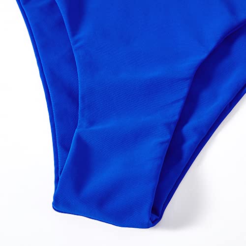 MOOSLOVER Women One Shoulder High Waisted Bikini Tie High Cut Two Piece Swimsuits(S,Royal Blue)