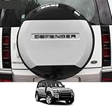 Spare Tire Cover for Defender, Spare Tire Tyre Wheel Cover Plastic Protector for Land Rover Defender 90 110 130 2 Door 4 Door 2020 2021 2022 2023 2024 2025(Santorini Black) (Fuji White Black Logo)