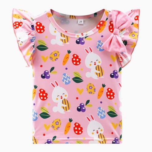 Image of Barlver Girls 2 Piece Short Set Baby Girl Summer Clothes Ruffle Sleeve T-Shirt and Bow Knot Shorts Toddler Girl Outfit Set