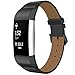 Simpeak Leather Band Compatible with Fitbit Charge 2, Genuine Leather Wristband Strap Replacement for Fitbit Charge 2, Black Band+Black Adaptor
