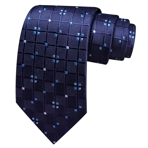 Image of Barry.Wang Plaid Ties Mens Silk Necktie and Tie Clip Checkered Tie for Wedding Party Business Formal