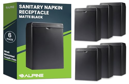 Image of Alpine Sanitary Napkin Receptacle - 2 Pack Wall Mounted Tampon Holder, Feminine Hygiene Trash Can for Bathroom Provides Clean & Odor-Free Restroom in Home, Office & Public Restrooms (Black)
