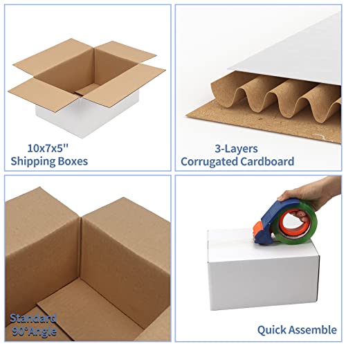 Hoikwo 10X7X5 Shipping Boxes Set Of 25, White Corrugated Cardboard Box For Small Business For Packaging Mailing #TOP2