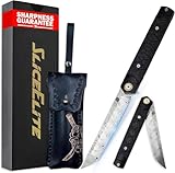 SliceElite Hannya Samurai Japanese-Inspired Folding Knife | Pocket Knife for Men with Carbon Fiber Handle, 110-Layer Damascus Blade & Embossed Leather Sheath | Tactical Gear EDC Knife with Liner Lock