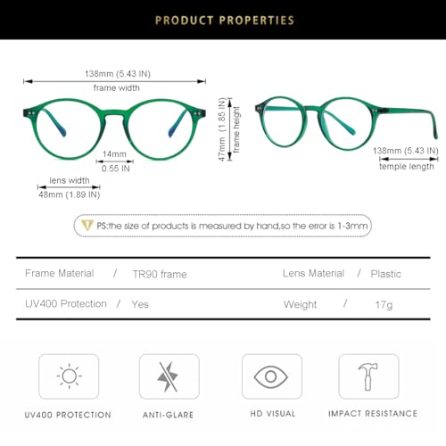 Image of Gleyemor Blue Light Glasses for Men Women, Vintage Round Frame Eyeglasses