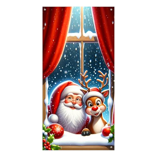 Image of BlissYard Christmas Door Cover Church Santa 35x71 Inch Polyester
