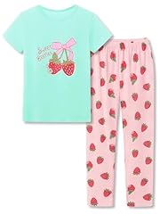 Green & Pink Strawberry(short Sleeves & Pants Set)