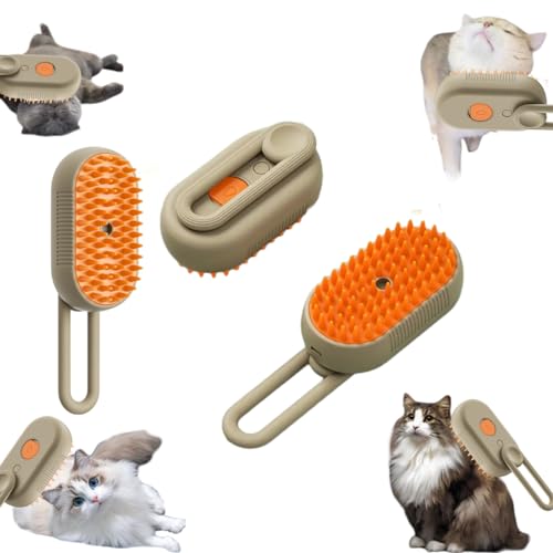 SVIEILLES Steamy Brush Pro, 2024 Upgraded, 3 in1 Cat Steamy Brush - Coffee, Cat Brush with Steam for Shedding