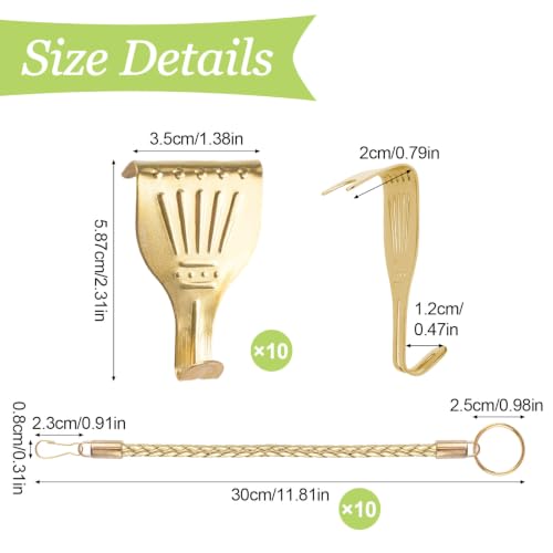 Image of Picture Hanging Kit 10Pcs Picture Rail Hooks with 10Pcs PU Leather Cord, Picture Display Hanging System for Wall Picture, Exhibition(Gold PU Cord, 30CM)
