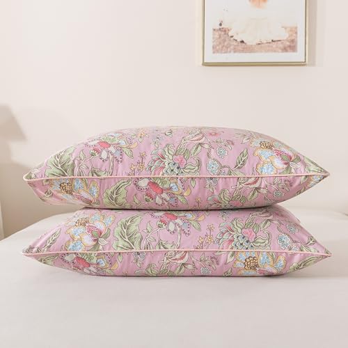 Image of FADFAY King Sheet Set 4Pcs 100% Egyptian Cotton Bed Sheets Deep Pocket Soft Breathable Vintage Misty Pink French Country Bedding Shabby Cottagecore Floral Bedding Luxury Hotel Quality for All Seasons