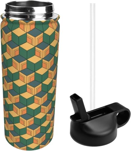 スポーツ水筒 和柄 幾何柄 毘沙門亀甲柄 ステンレスボトル スポーツボトル 魔法瓶 真空断熱 保温ポット 大容量 ステンレス製 おしゃれ ウォーターボトル 直飲み 耐冷耐熱 男の子 女の子 アウトドア 便利 旅行用 532ml 贈り物