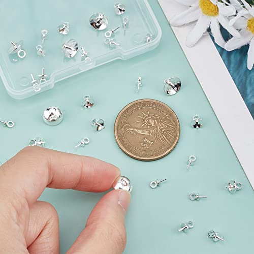 Beebeecraft 40Pcs 4 Size Eye Pin Bail Peg Pendants 925 Sterling Silver Plated Pearl Cup Eye Pins with Small Pearl Cup for Half Drilled Beads Jewellery Making Findings - Image 3