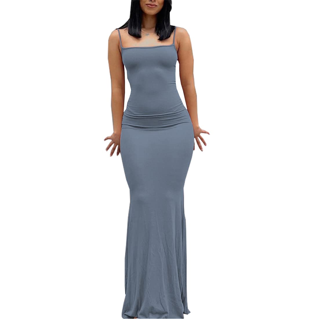 Womens Spaghetti Strap Bodycon Backless Maxi Dress