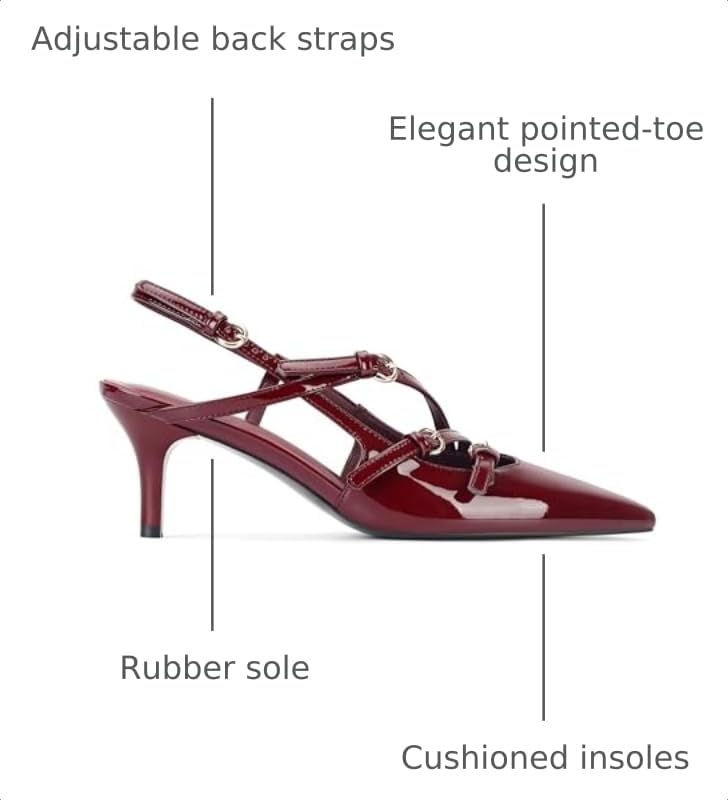 Image of CORNMOOD Stiletto Slingback Heels Pumps for Women | Glossy Patent Leather Kitten heel, Chic Dress Shoes for Modern Women, Ideal Wedding Evening Party and Work Office Outfit