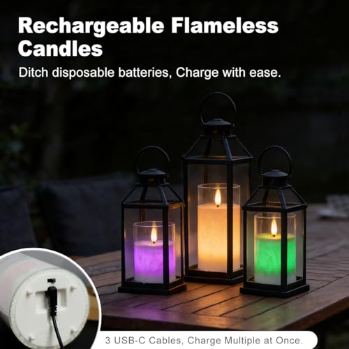 Image of LEDHOLYT Rechargeable Ice Crystal Glass Flameless Candles, RGB Color Changing Realistic Flickering Flameless Candles with Remote & Timer,Best Festival Wedding Home Party Decor - Set of 3
