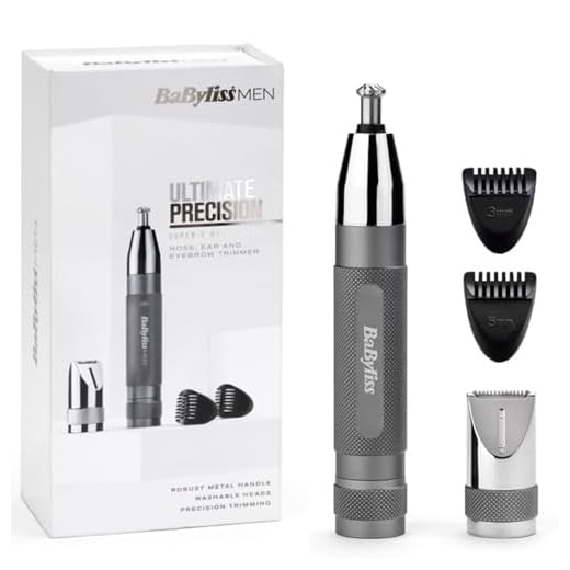 BaByliss Recortadora de Precisión Super-X Metal - Cortapelos 3 en 1, Nariz, Orejas y Cejas, 2 Accesorios, 2 peines guía, Aseo masculino, Corte sin tirones, Naricero, E116E