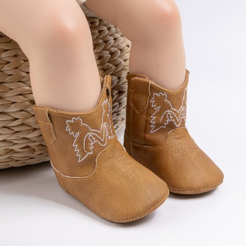 HsdsBebe Baby Boys Girls Western Cowboy Boots Infant Moccasins High Top Booties Toddler Soft Sole Non-Slip First Walker Crib Shoes2
