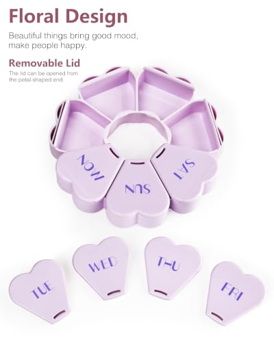 Image of MOLN HYMY Large Weekly Pill Box 7 Day, Cute Pill Case Organizer 1 time a Day, Floral Pill Container Once Daily, Pretty Medicine Dispenser for Vitamin /Fish Oil /Medication /Supplements (Purple)