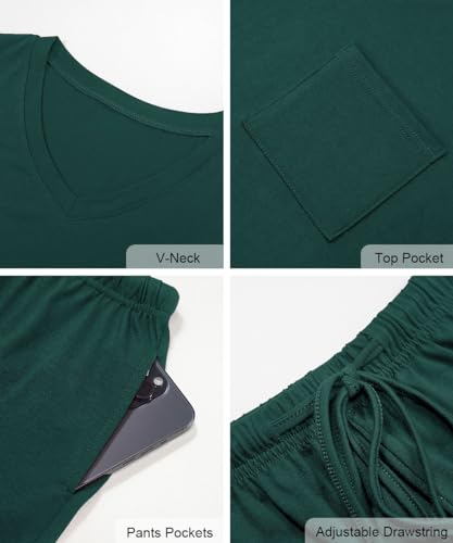 Image of RUBZOOF Women's Short Sleeve Pajama Sets with Pockets Casual V Neck 2 Piece Lounge Sets S-3XL