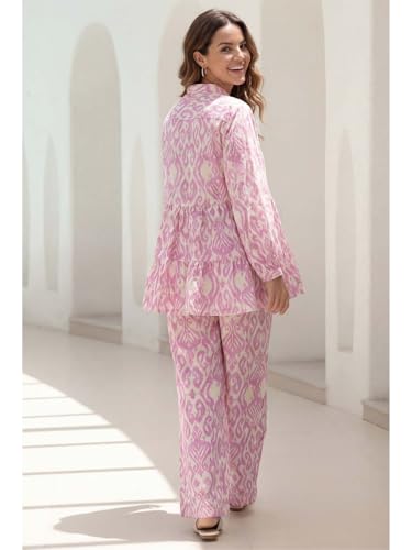 Image of Leriya Fashion Co-ord Set for Women Stylish | Long Sleeve Top & Wide Leg Pant Set | Summer Travel Cord Set | Western Two Piece Outfit for Casual, Party, Vacation