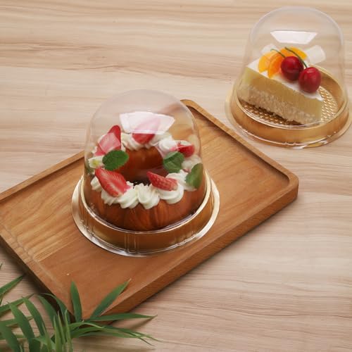 Boîtes à gâteau avec support dôme transparent et socle doré rigide - 7