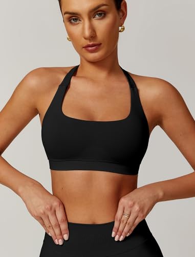 ABOCIW Women Seamless Halter Sports Bra Open Back Padded Gym Workout Crop Tank Tops Low Impact Bra2