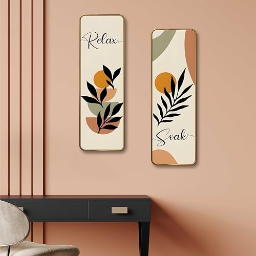 Image of Livin'luxe Relax & Soak Abstract Wall Panel Set of 2 | Sparkle Lamination MDF Wall Art | Minimal Botanical Decor for Bedroom, Living Room & Bathroom Walls (12 x 18 Inch) AS-10