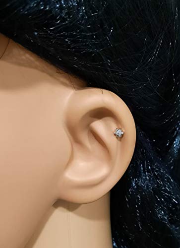 Demira Jewels Natural Diamond 14K Gold Flower Nose Lip Labret Monroe Ring Stud Screw With 8 Mm Long And 16 Gauge Thick Post #TOP4
