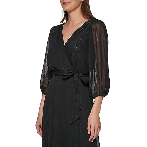 Image of DKNY Women's Half Balloon Sleeve Faux Wrap Midi Dress