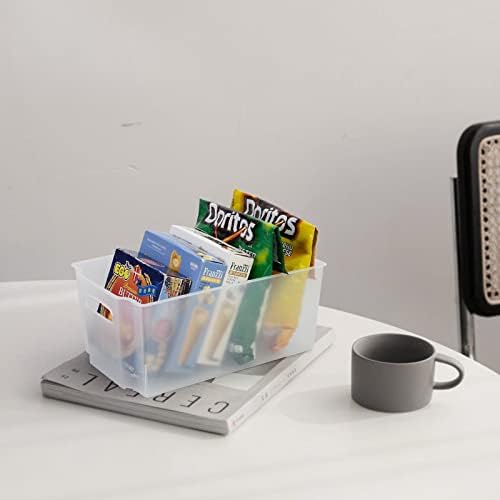 Lesbye Set of 6 Plastic Stackable Fridge Storage Baskets, Freezer Bin Organiser, Matte Transparent, f