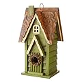 Glitzhome 12" H Green Hanging Distressed Solid Wood Garden Bird House Decoratvie Birdhouse