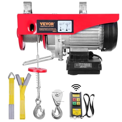 VEVOR Polipasto Eléctrico de Cable Capacidad de 400 kg Polipasto 850 W con Mando a Distancia Inalámbrico 10 m/min Altura de Elevación 12m Cable Único Motor para Garajes Almacenes Plantas