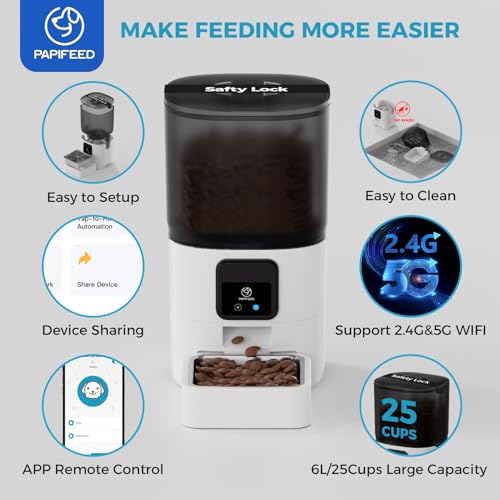 PAPIFEED 5G WiFi Automatic Cat Feeders: Smart Automatic Cat Food Dispenser with Slow Feeding Mode, Detachable for Easy Cleaning, Pet Feeder with Alexa, 1-30 Meals Per Day for Multiple Pets (6L/25 Cup) - Image 3