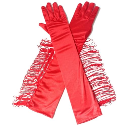 Guantes codo rojo de dedos completos en satén satinado de fiesta 4