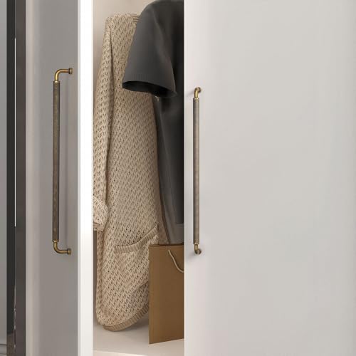 Image of Goo-Ki 6 Pack 12 5 /8 Inch Antique Brass Knurled Cabinet Pull Handle - Textured Non-Slip Grip, Classic Vintage Design for Kitchen Cabinets & Furniture Drawers