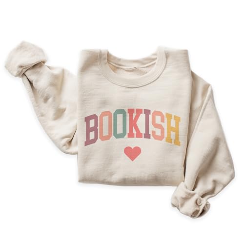Retro Bookish Heart Sweatshirt, Gift For Book Lover, Bookish Librarian Sweater, Book Club Teacher Gift, Unisex Crewneck Reading Sweatshirt Sand