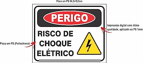 Placa Perigo Risco Choque Elétrico Aviso 25x20cm