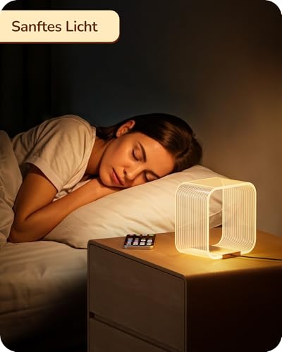 EDISHINE LED Tischlampe, moderne Nachttischlampe mit versteckter Lichtquelle & Lasergravur, Acryl & Aluminium, 3000K, 4W Dekolampe für Schlafzimmer, Wohnzimmer, Gold