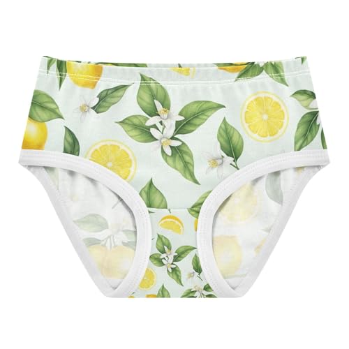 Girls Briefs, Watercolor Yellow Lemons Toddler Panties, Cotton Underwear Girls, 2T–8 Years