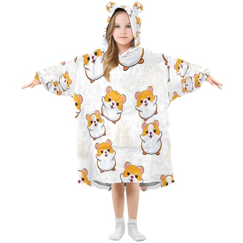 CEBUGI White Hamster Wearable Blanket for Kids Blanket Hoodie with Kangaroo Pocket for Boys Girls age 3-14,L