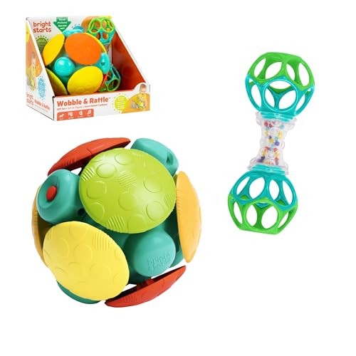 Image of Bright Starts Wobble & Rattle Gift Set​ 2-PK Baby Toys, Rattles & Ball Toys, Crawl & Chase, Cause and Effect Learning, Unisex, 3-6 Months and Up