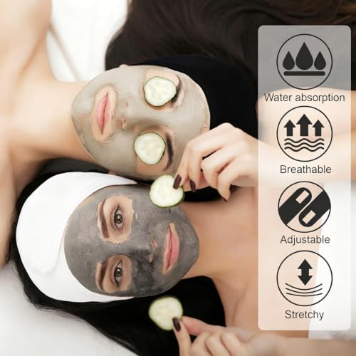 Image of Whaline 3Pcs Spa Facial Headbands Make Up Wrap Head Terry Cloth Headband Soft Adjustable Towel Band for Face Washing Shower Facial Cover Yoga (White, Black, Coffee)