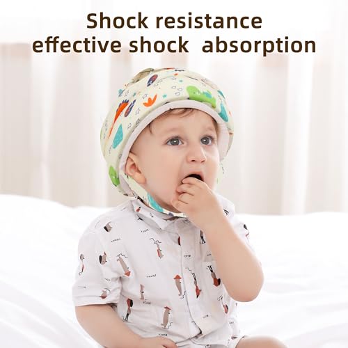 Miniatura 7 de Junundjing Casco Bebe Golpes, Protector Cabeza Bebe, Casco Protector Ajustable, Seguridad Bebe, Protectores Bebe Casa, Hecho De Algodón Agradable Para La Piel, Transpirable, Pequeño Dinosaurio Naranja